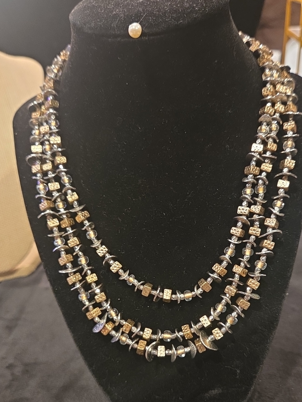 Chico's Triple-Strand Gold and Black Beaded Necklace